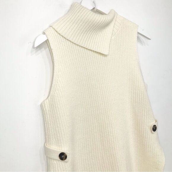 Anthropologie Cream Knit Turtleneck Pullover Side Button Sweater Vest - Picture 7 of 16